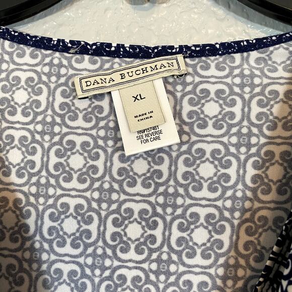 Dana Buchman XL Dress Faux Wrap V Neck Navy Floral Long Sleeveless Abstract - Picture 3 of 6